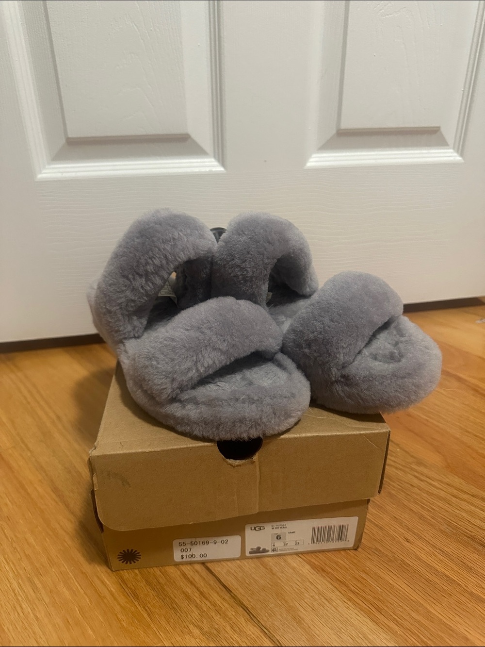 UGG Kids Gray Plush Slide Sandals